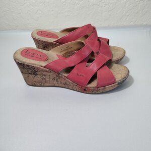 BOC Born Concept Red Leather Floral Cork Slide Strappy Wedge  Sandals Sz‎ 9